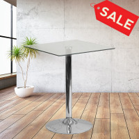 Flash Furniture CH-4-GG 23.75" Square Glass Table with 30"H Chrome Base